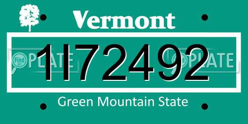 1I72492 Vermont License Plate