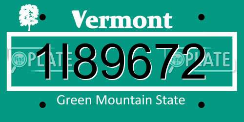 1I89672 Vermont License Plate