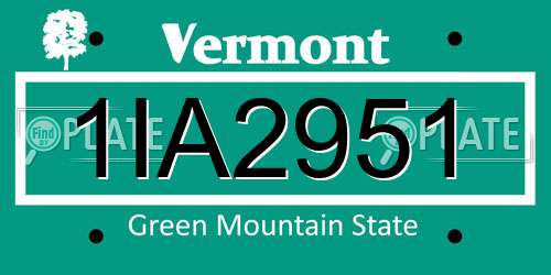 1IA2951 Vermont License Plate