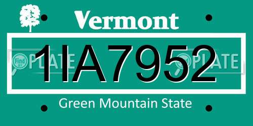 1IA7952 Vermont License Plate