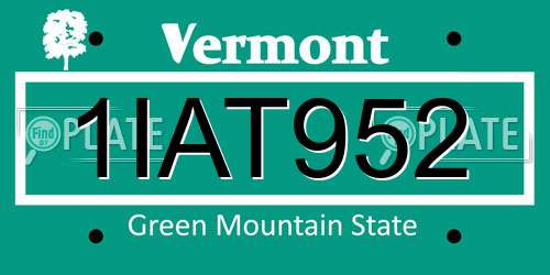 1IAT952 Vermont License Plate