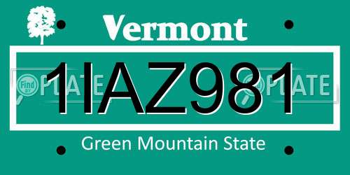 1IAZ981 Vermont License Plate