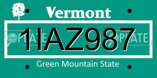 1IAZ987 Vermont License Plate