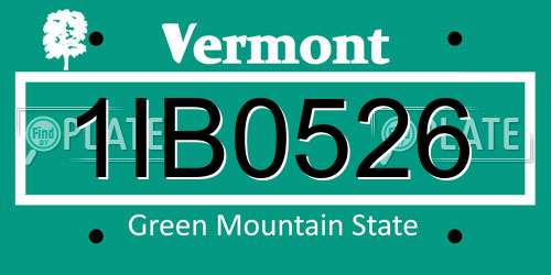 1IB0526 Vermont License Plate