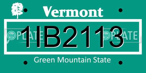 1IB2113 Vermont License Plate