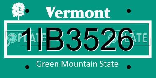 1IB3526 Vermont License Plate