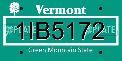 1IB5172 Vermont License Plate