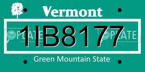 1IB8177 Vermont License Plate
