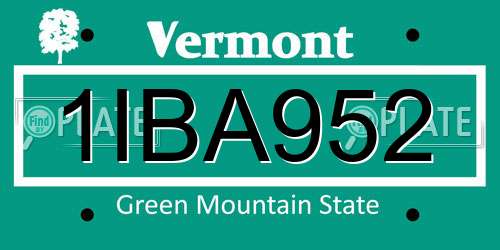1IBA952 Vermont License Plate