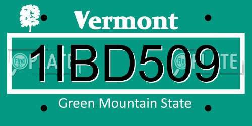 1IBD509 Vermont License Plate