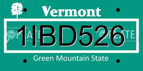 1IBD526 Vermont License Plate