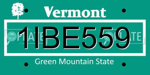 1IBE559 Vermont License Plate