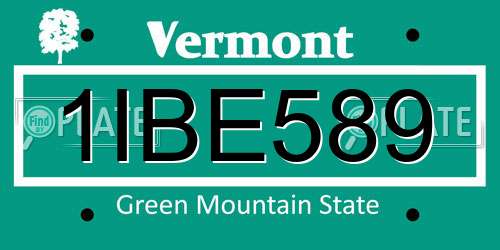 1IBE589 Vermont License Plate