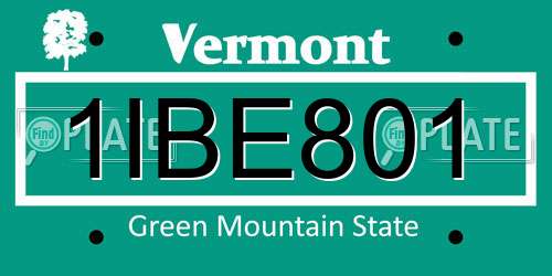 1IBE801 Vermont License Plate