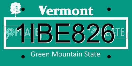 1IBE826 Vermont License Plate
