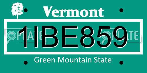 1IBE859 Vermont License Plate