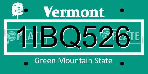 1IBQ526 Vermont License Plate