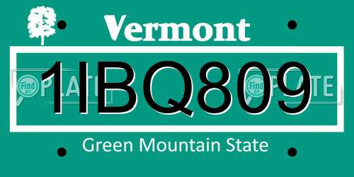 1IBQ809 Vermont License Plate
