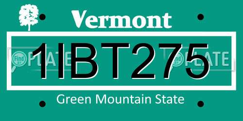 1IBT275 Vermont License Plate
