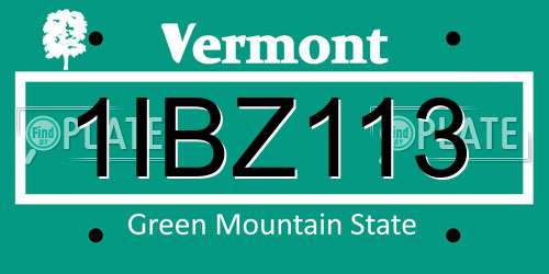 1IBZ113 Vermont License Plate