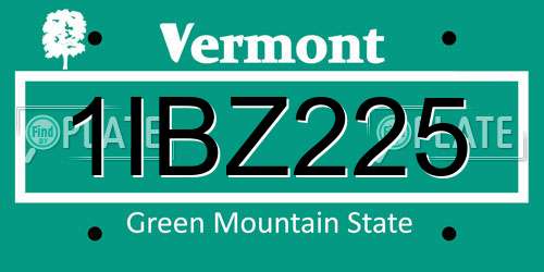 1IBZ225 Vermont License Plate