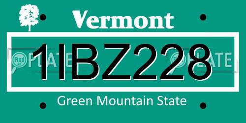 1IBZ228 Vermont License Plate
