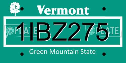 1IBZ275 Vermont License Plate