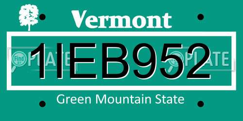 1IEB952 Vermont License Plate