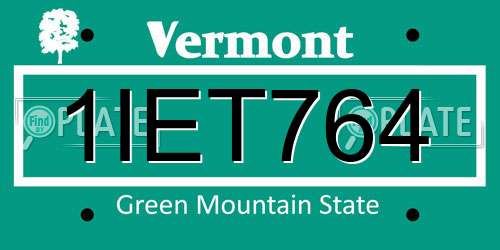 1IET764 Vermont License Plate