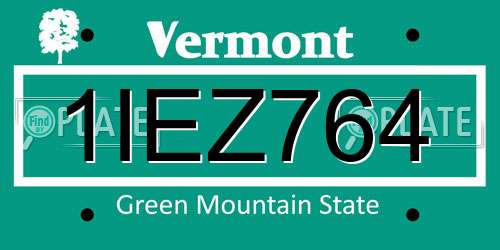1IEZ764 Vermont License Plate