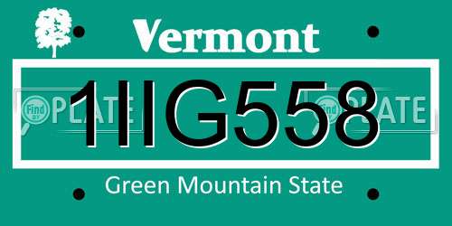 1IIG558 Vermont License Plate