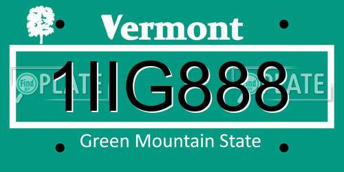1IIG888 Vermont License Plate