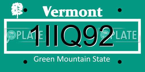 1IIQ92 Vermont License Plate