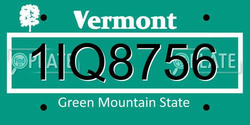 1IQ8756 Vermont License Plate