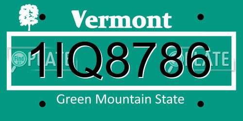 1IQ8786 Vermont License Plate