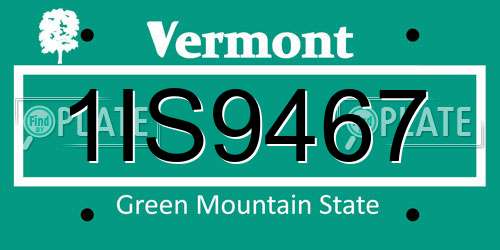 1IS9467 Vermont License Plate
