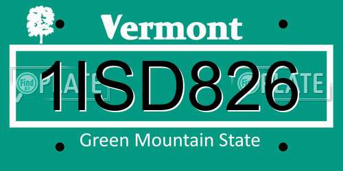 1ISD826 Vermont License Plate