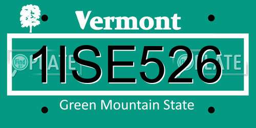 1ISE526 Vermont License Plate