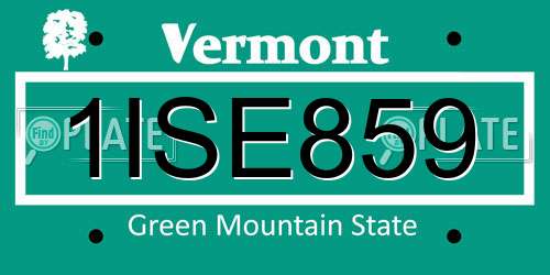 1ISE859 Vermont License Plate