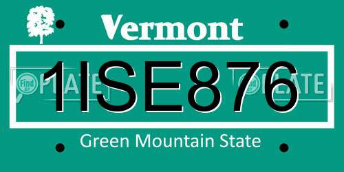 1ISE876 Vermont License Plate