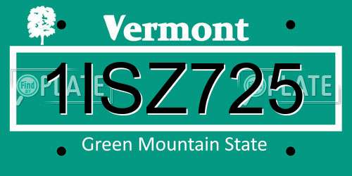 1ISZ725 Vermont License Plate
