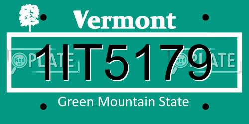1IT5179 Vermont License Plate