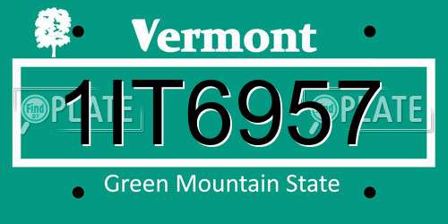 1IT6957 Vermont License Plate