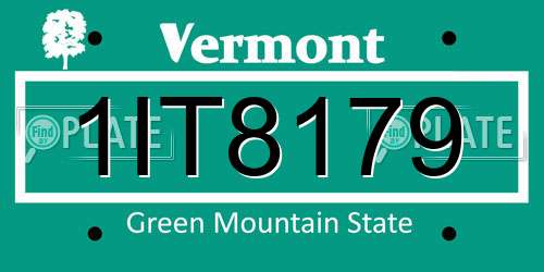 1IT8179 Vermont License Plate