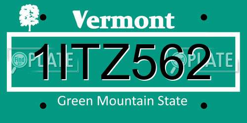 1ITZ562 Vermont License Plate