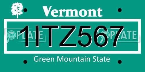 1ITZ567 Vermont License Plate