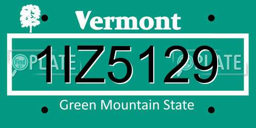 1IZ5129 Vermont License Plate
