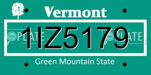1IZ5179 Vermont License Plate