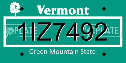 1IZ7492 Vermont License Plate