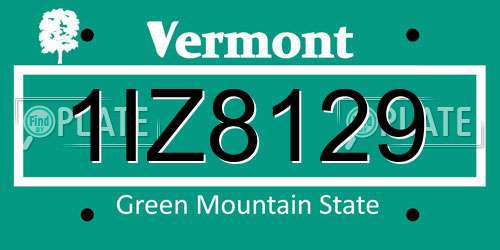 1IZ8129 Vermont License Plate